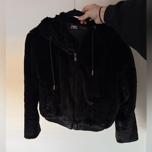 Zara Women's Plush Black Teddy Jacket